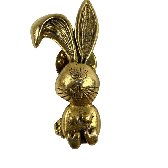 Vintage Gold-Tone Bunny Rabbit Lapel Pin Brooch Tie Tack Easter Holiday - Picture 1 of 16